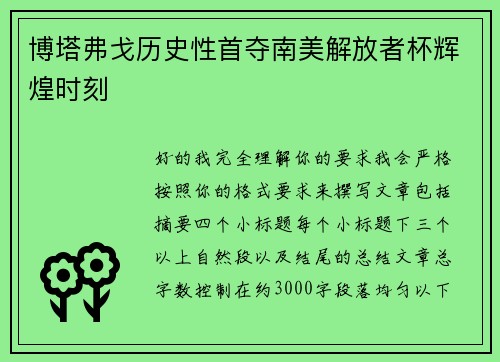 博塔弗戈历史性首夺南美解放者杯辉煌时刻